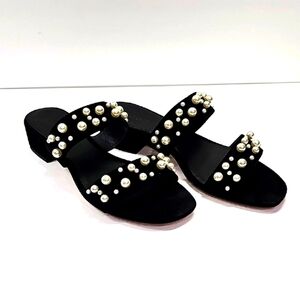 J. Crew Black Sandals with Pearl Accents
